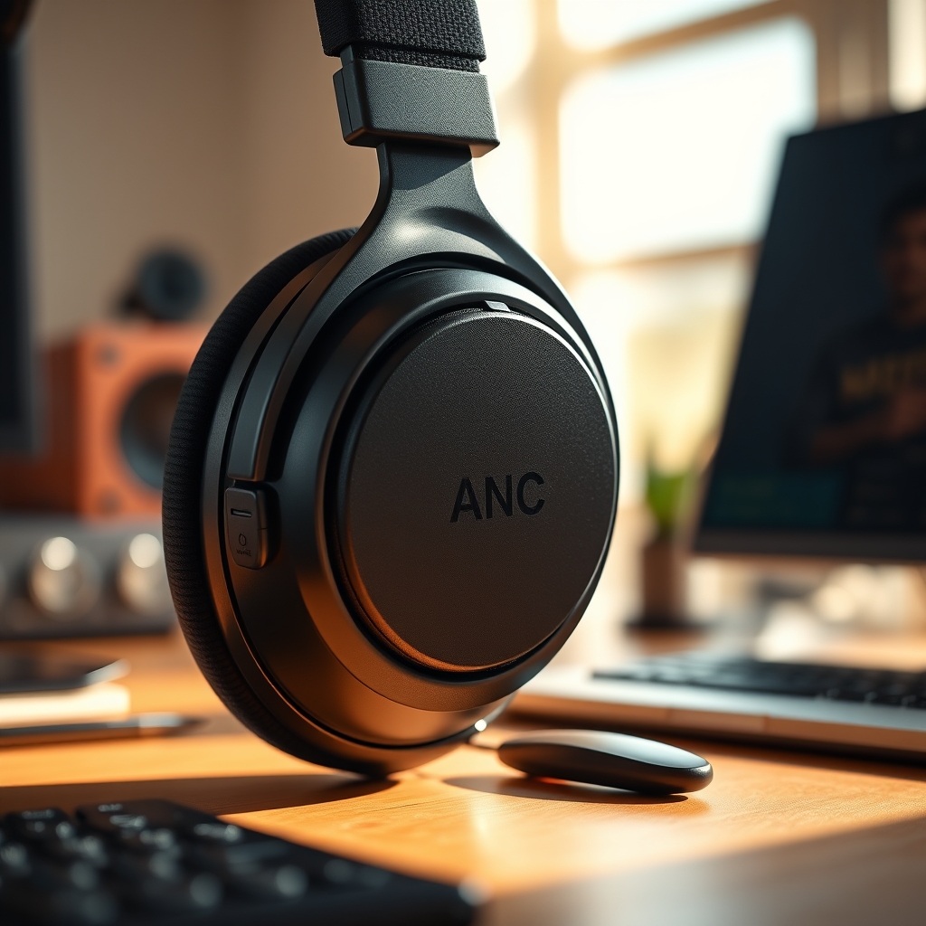 Close-up of a well-fitted ANC headphone ear cup demonstrating a proper acoustic seal