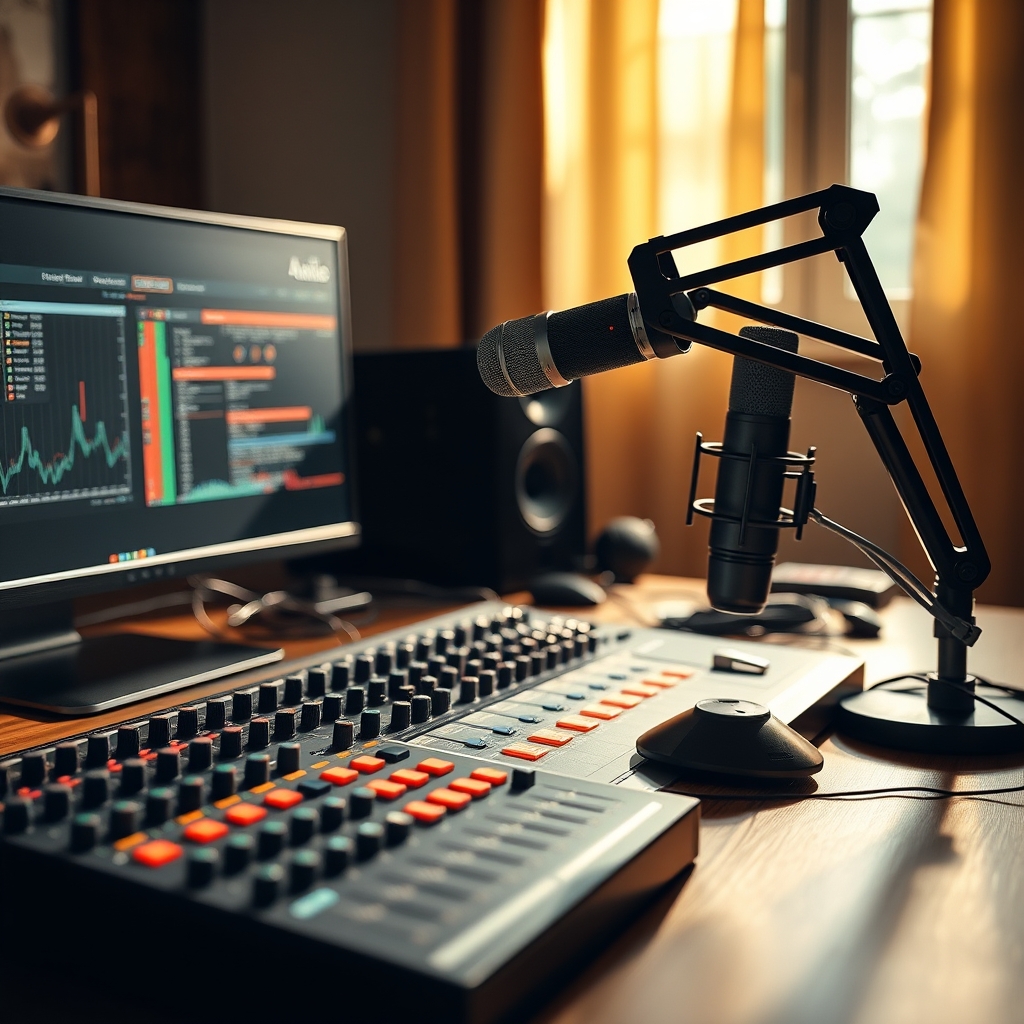 MAONO Gaming Audio Mixer integrated into a dual PC streaming setup, showing clean cable management
