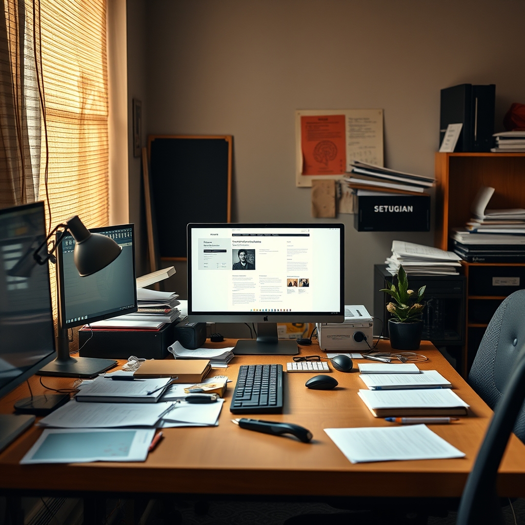 Before and after comparison of a cluttered desk versus a meticulously cable-managed deep work setup, illustrating reduced visual noise.