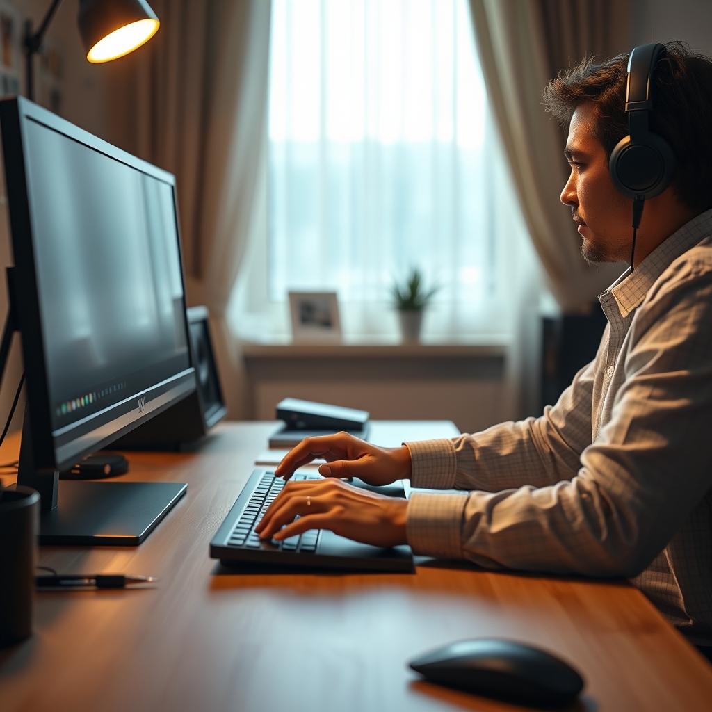 A minimalist desk setup with a high-gloss surface subtly reflecting light, showing how 'clean' can still be visually distracting.