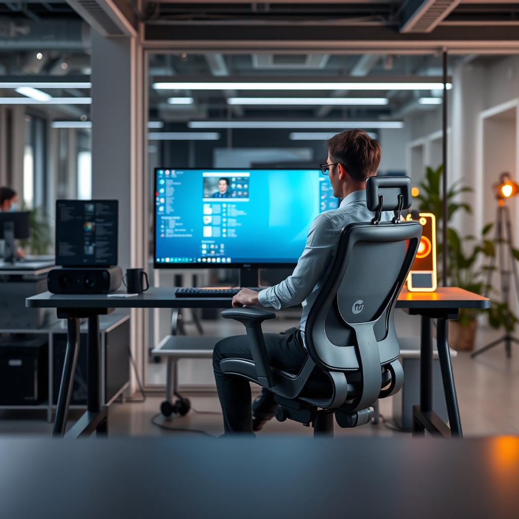 A user making subtle adjustments to their ergonomic chair, illustrating dynamic sitting.