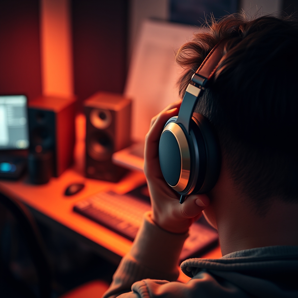 User adjusting comfortable studio headphones for extended mixing sessions