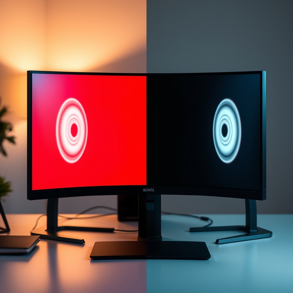 A visual comparison showing severe inverse ghosting (overshoot) on a monitor with excessive overdrive versus clear, sharp motion with optimized settings.