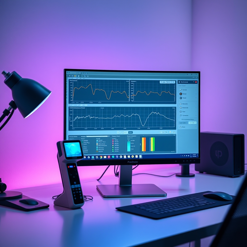 A professional colorimeter attached to a monitor, displaying calibration software on screen to create accurate color profiles.