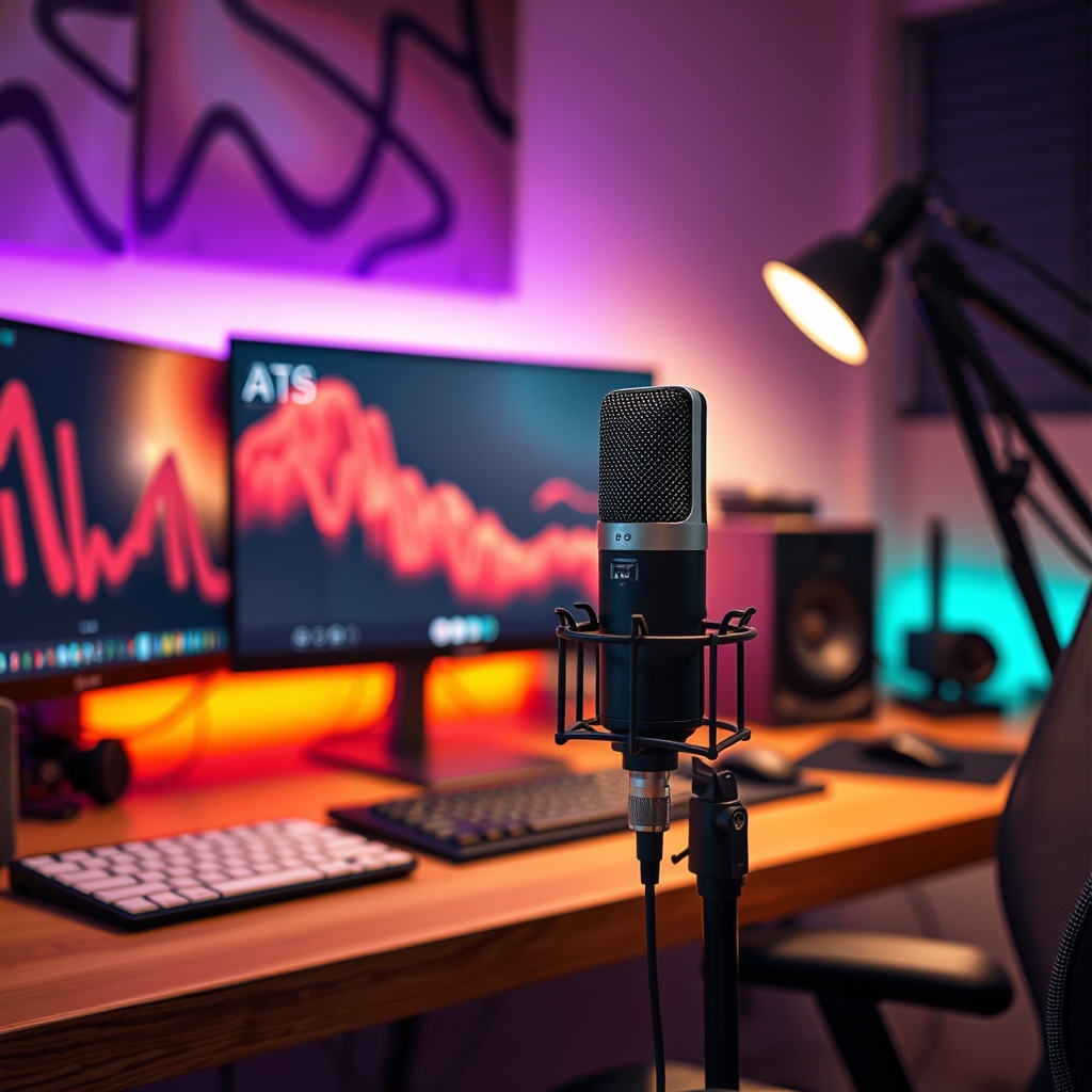 Microphone with acoustic treatment for podcasting