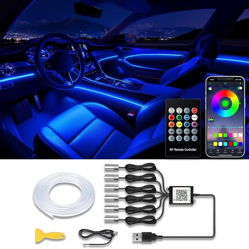 Car LED Strip Lights, USB Interior Ambient Lighting Kits with Wireless APP and RF Remote Control, 16 Million Colors Musi