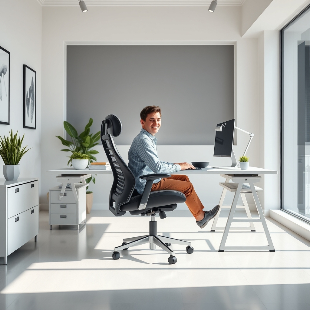 Person demonstrating perfect ergonomic chair posture and comfort