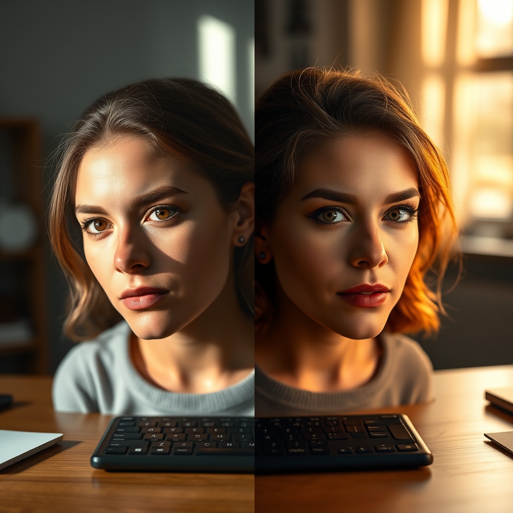 Side-by-side comparison of skin tones under low CRI versus high CRI lighting, demonstrating the impact of color accuracy.