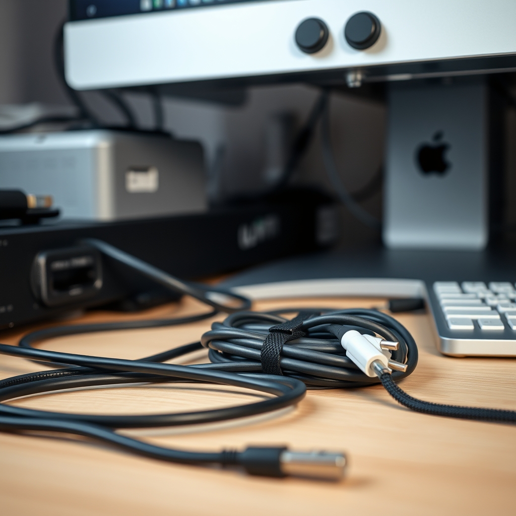 Well-managed desk cables with strategic separation for optimal signal integrity and reduced mechanical stress