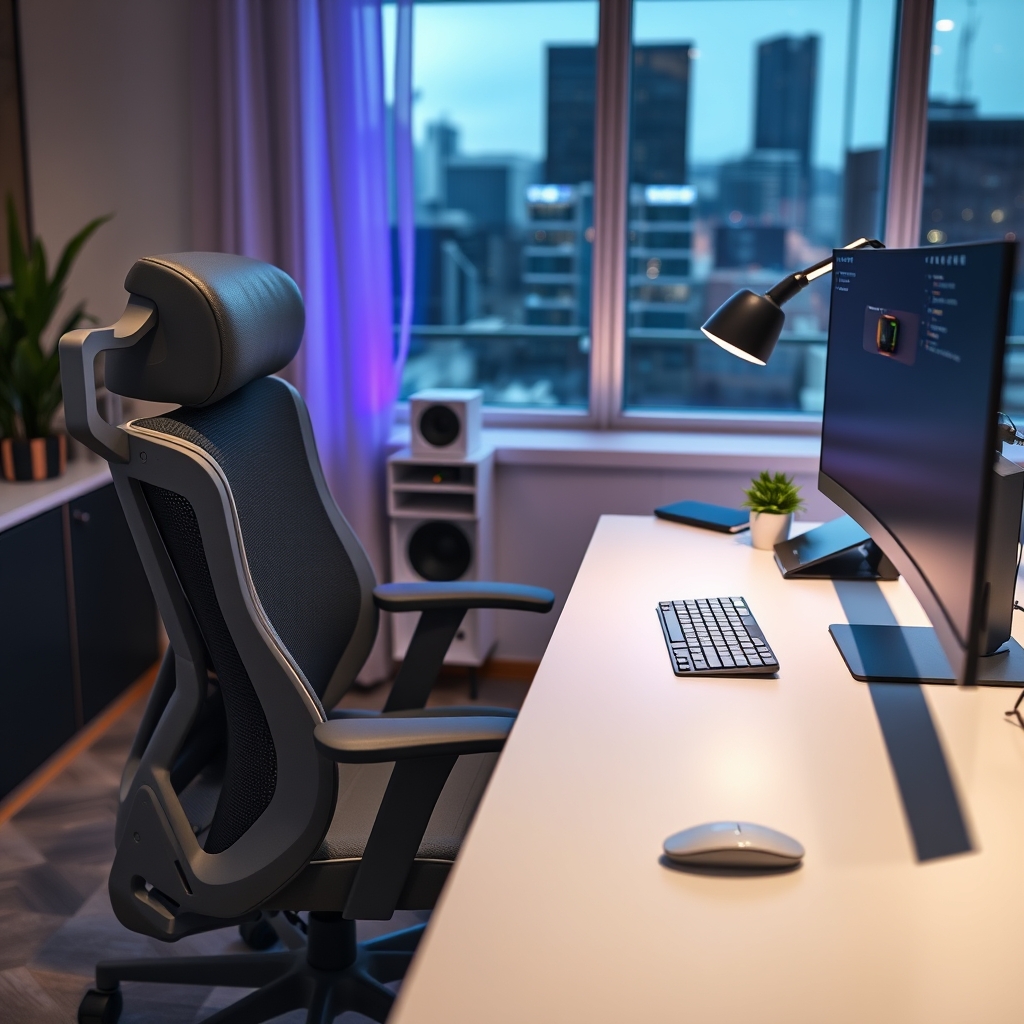 Close-up diagram highlighting key adjustment points on an ergonomic office chair: seat height, lumbar support, armrest height, seat depth, and tilt.