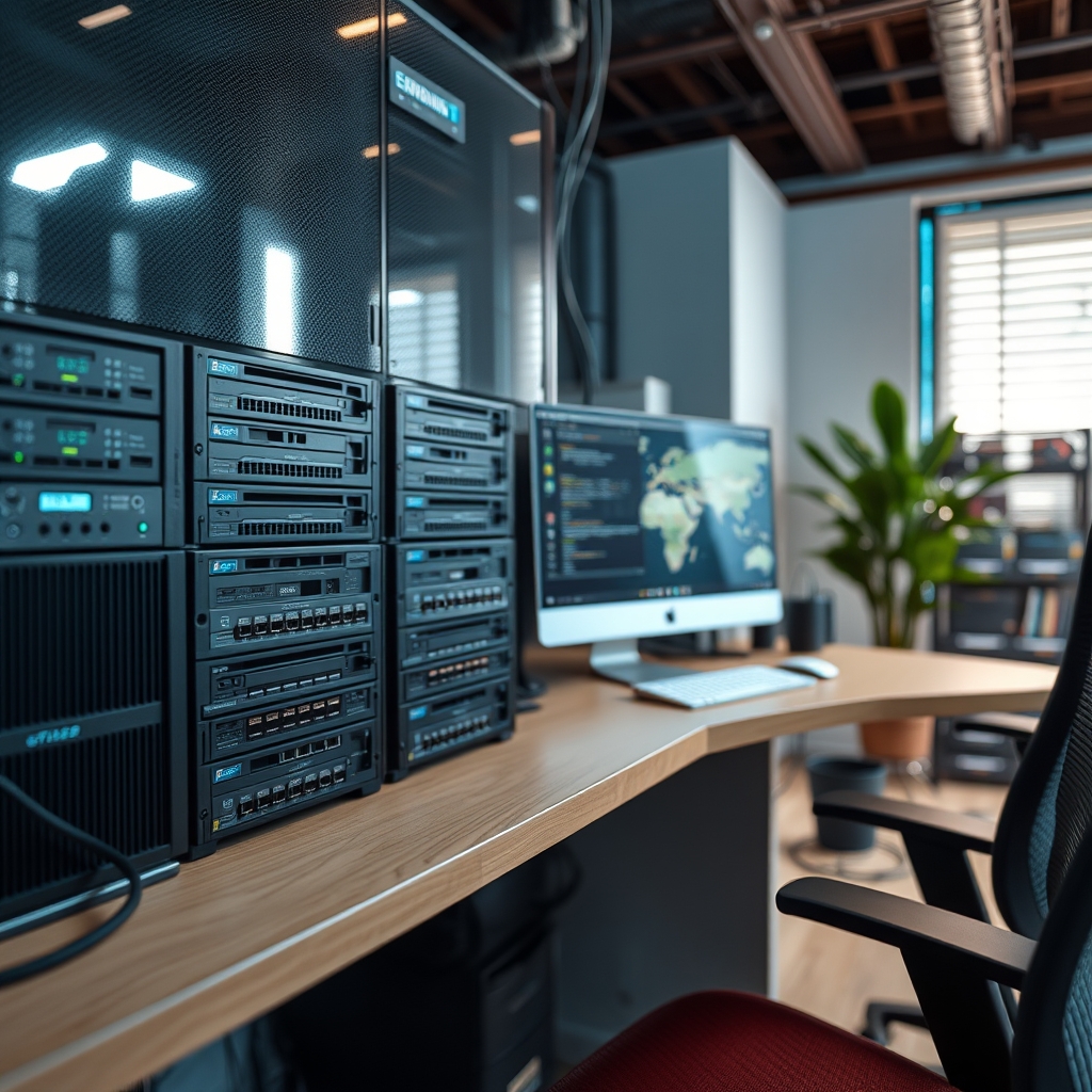 A server rack housing Network Attached Storage (NAS) units with 10 Gigabit Ethernet connections, illustrating high-bandwidth data infrastructure.