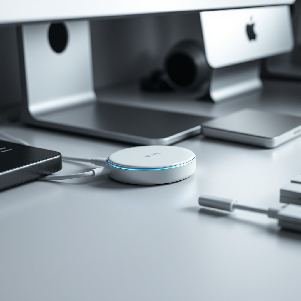 Close-up of a wireless charging hub's power cable meticulously routed using cable clips under a desk.