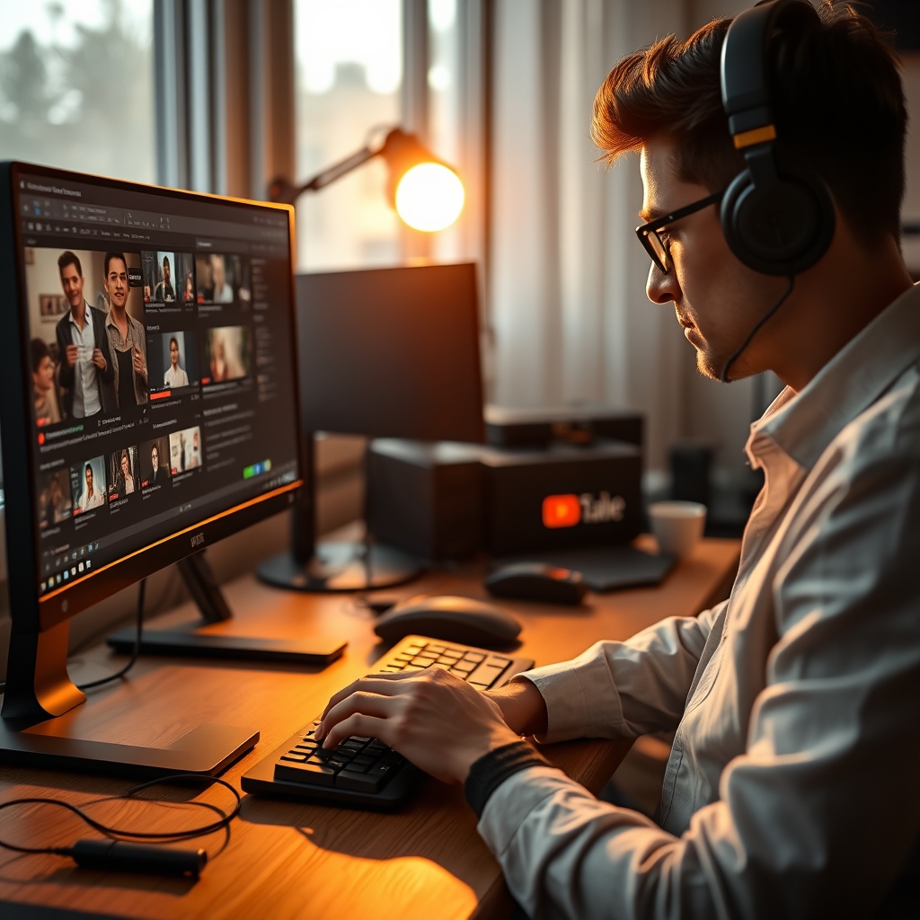 A cluttered YouTube creator desk highlighting common gear mistakes like tangled cables and poor lighting.